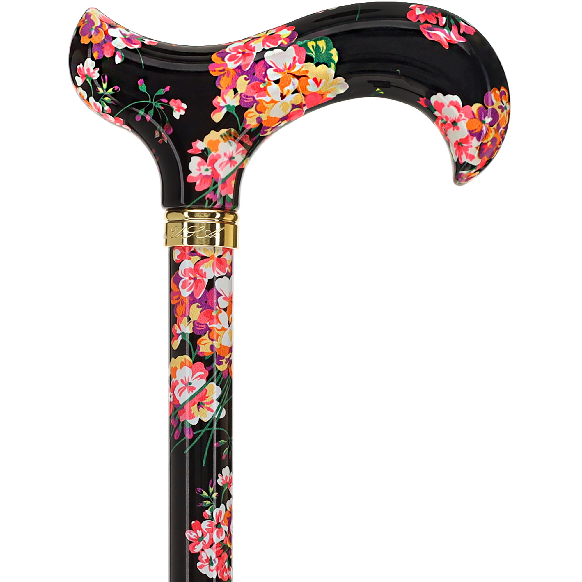 Midnight Floral Designer Cane: Luxury Silk Scarf Option