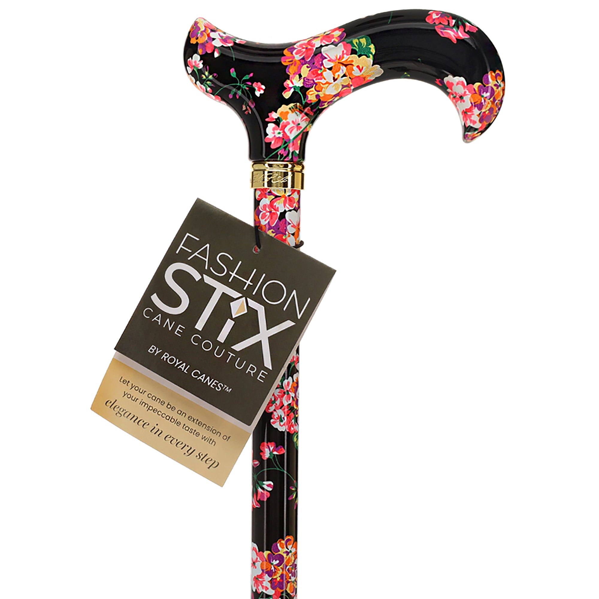 Midnight Floral Designer Cane: Luxury Silk Scarf Option