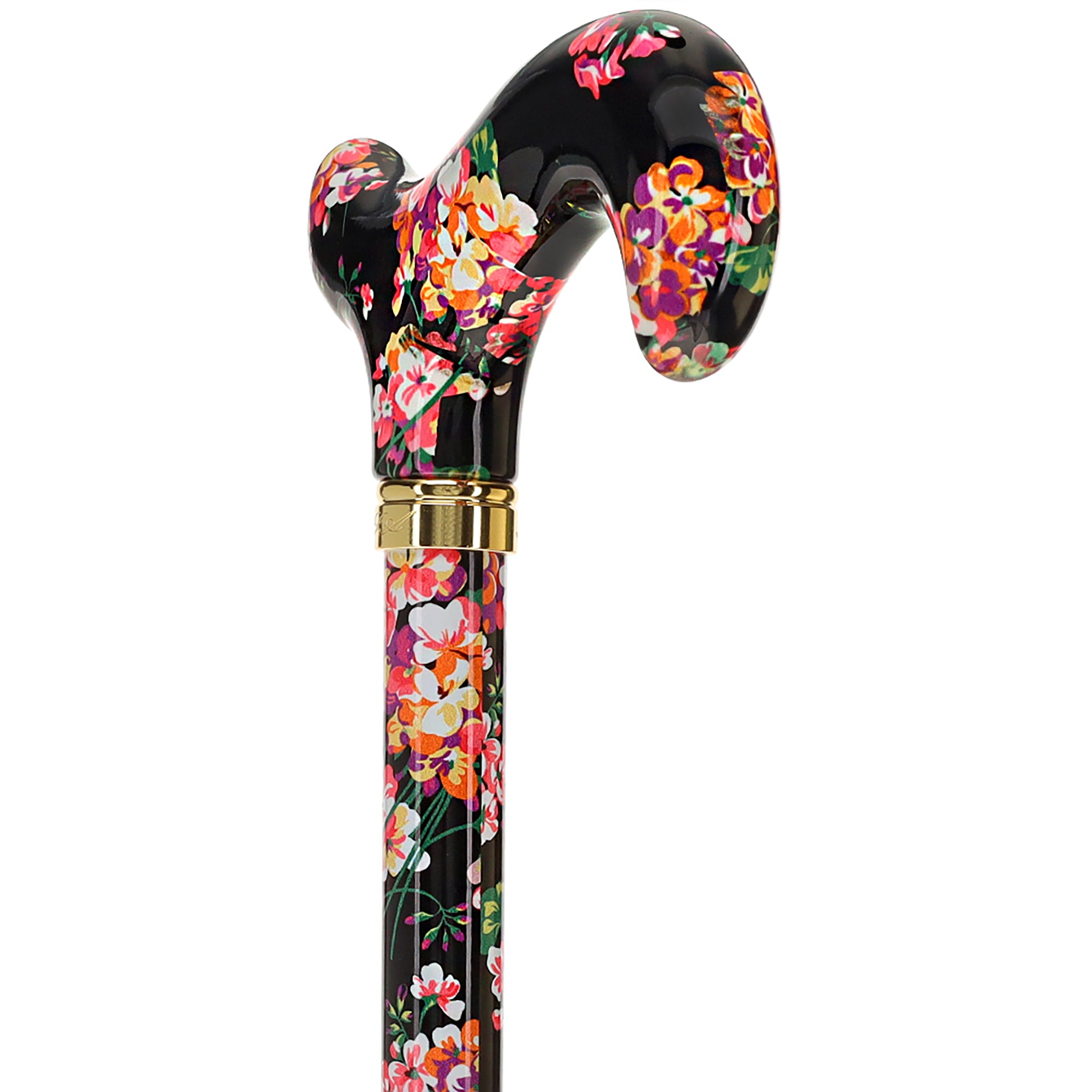 Midnight Floral Designer Cane: Luxury Silk Scarf Option