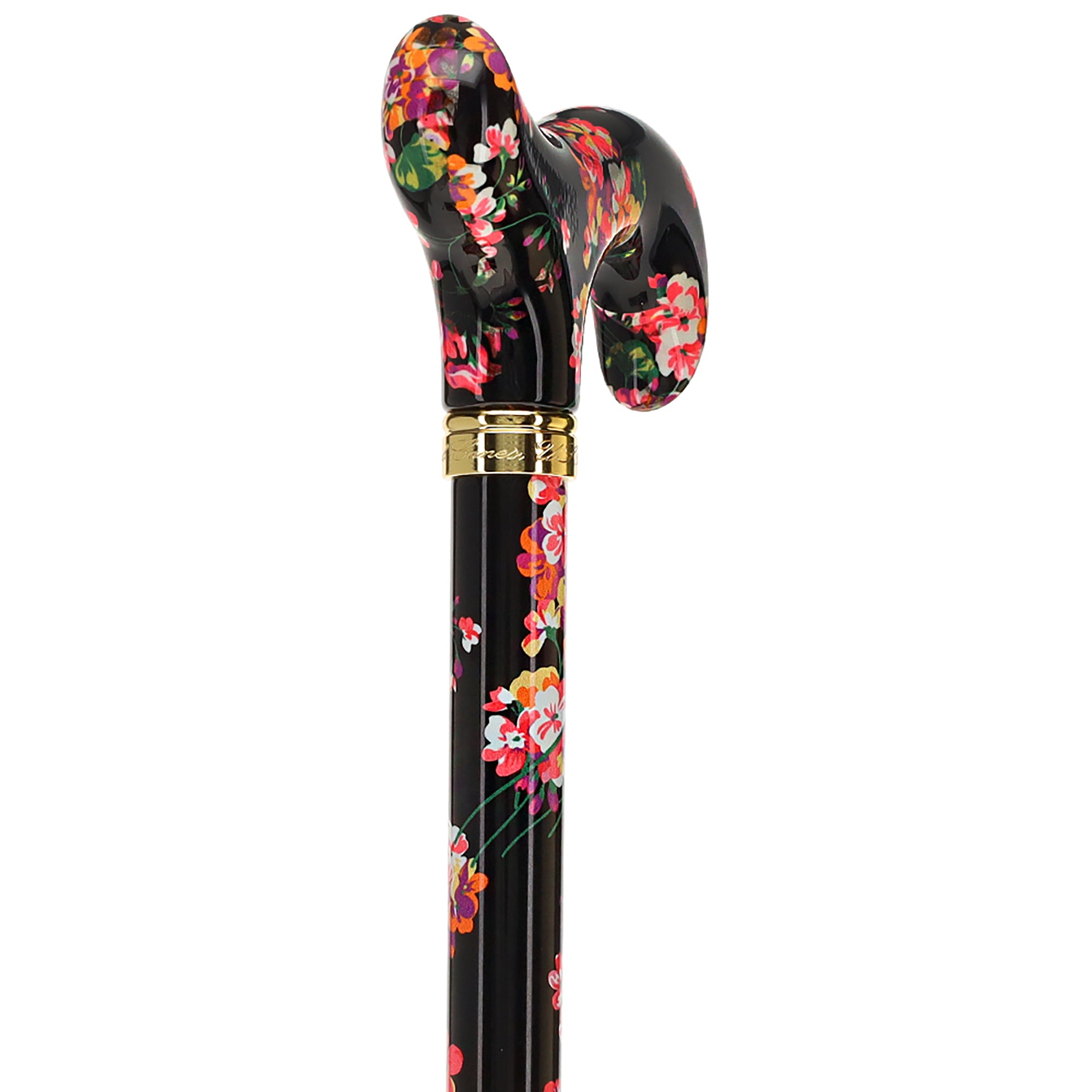 Midnight Floral Designer Cane: Luxury Silk Scarf Option