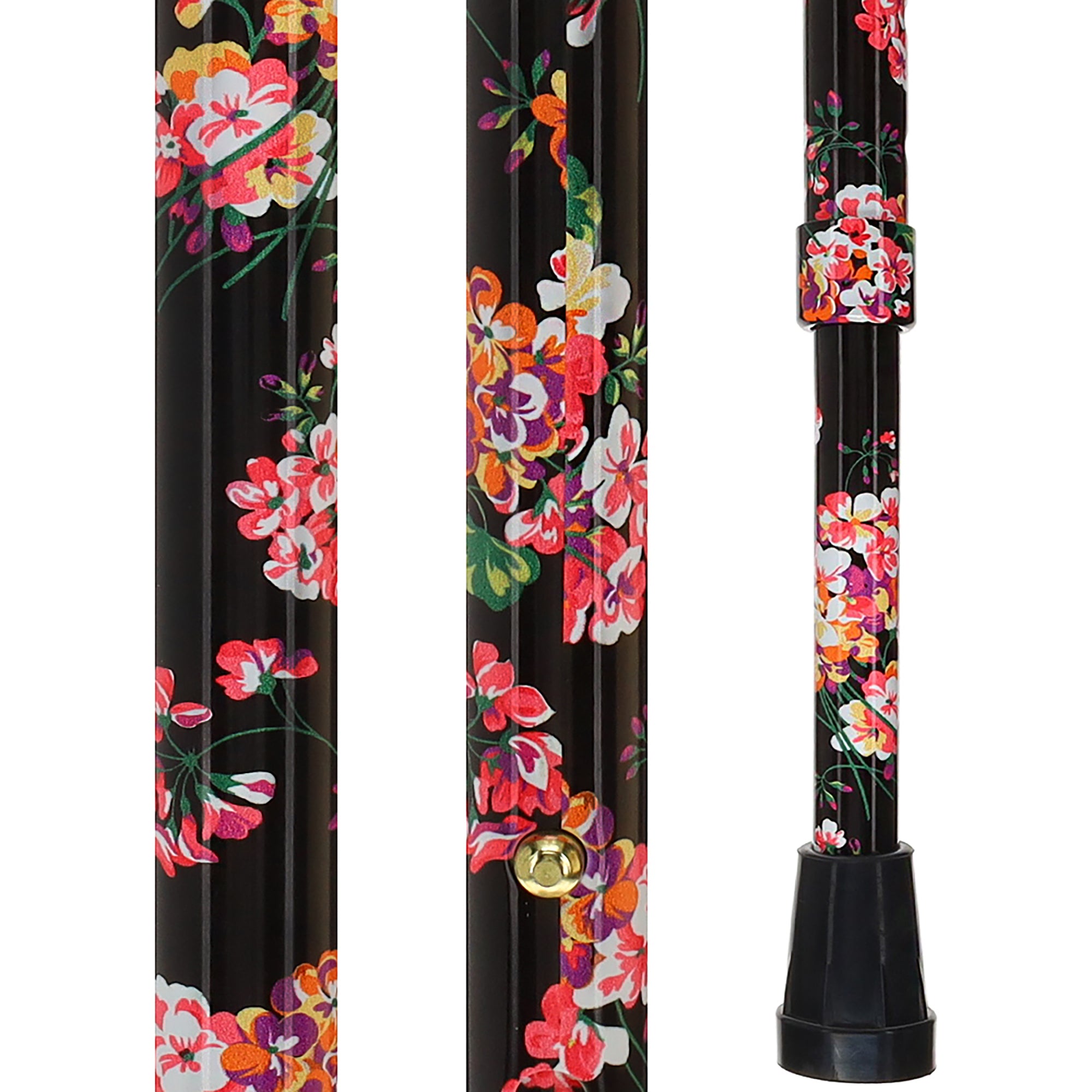 Midnight Floral Designer Cane: Luxury Silk Scarf Option