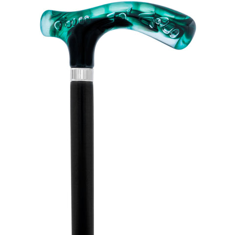 Scratch and Dent Green and Clear Acrylic Bubble Handle Cane w/ Black Beechwood Shaft & Gold Collar V3233