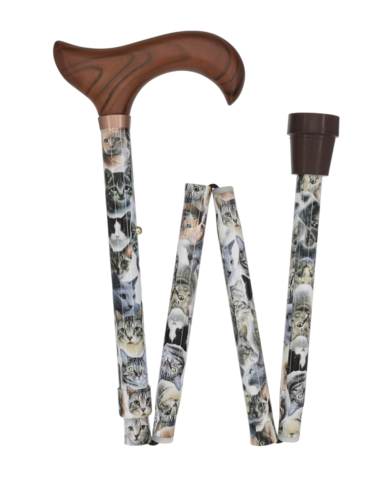 Cat Lovers: Designer Folding Adjustable Cane w/ Wooden Handle