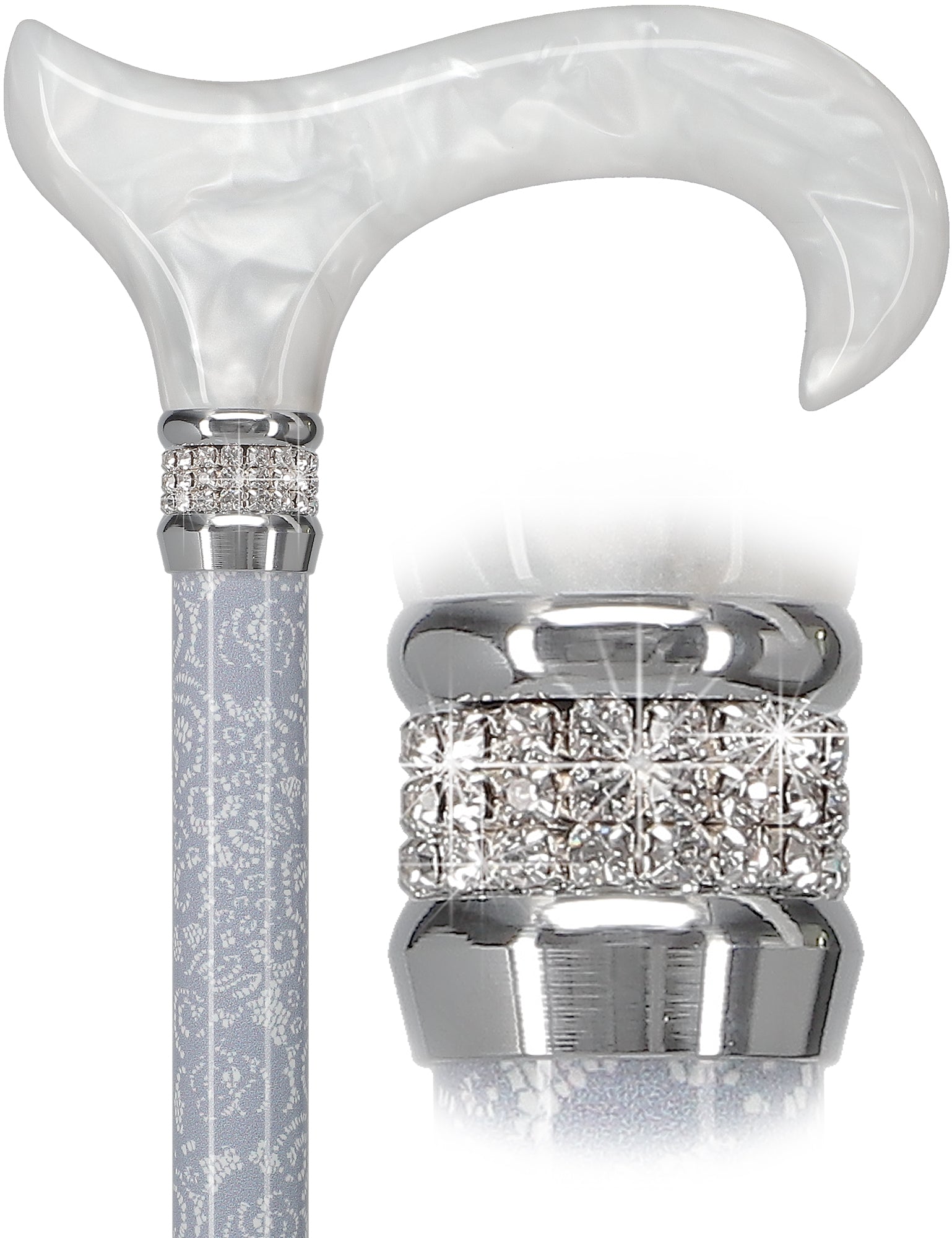 Exquisite Rhinestone Pearlz Adjustable Orthopedic Derby Cane