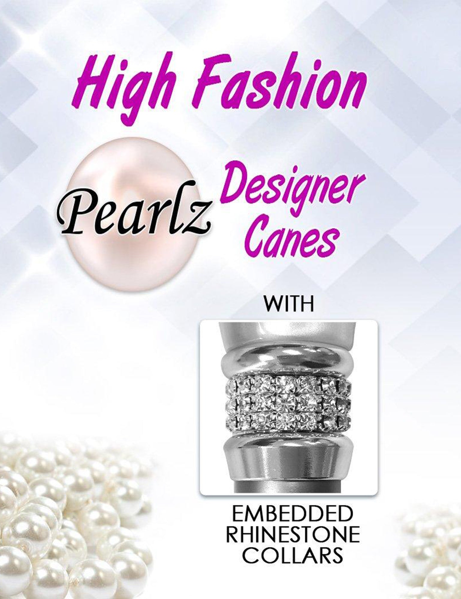 Exquisite Rhinestone Pearlz Adjustable Orthopedic Derby Cane