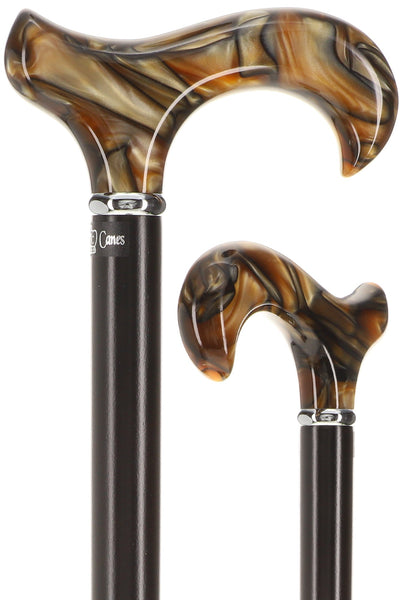 Scratch and Dent Golden Sienna Derby Walking Cane With Black Beechwood Shaft and Silver Collar V2182