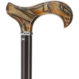Scratch and Dent Golden Sienna Derby Walking Cane With Black Beechwood Shaft and Silver Collar V1233