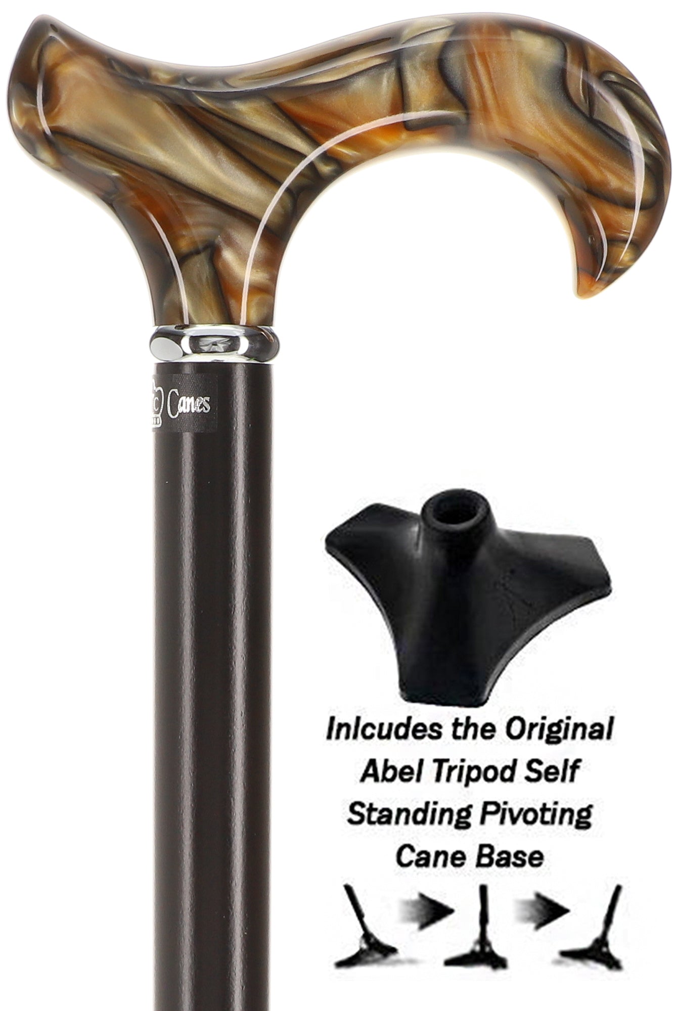 Golden Sienna Derby Walking Cane With Black Beechwood Shaft w/ Able Tri Pod Base