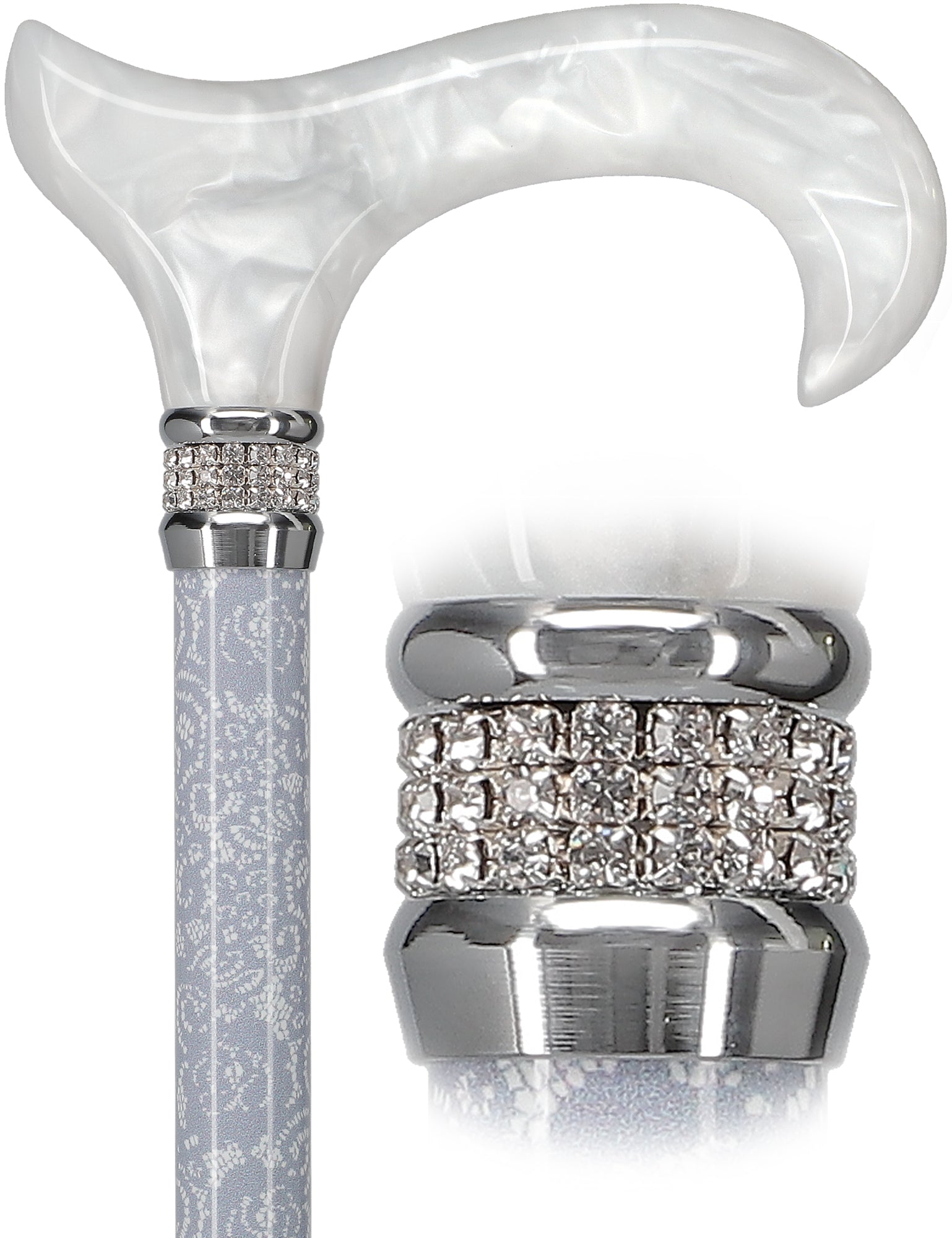 Graceful Lace Pearlz Folding Desinger Adjustable Cane w/ Rhinestone collar