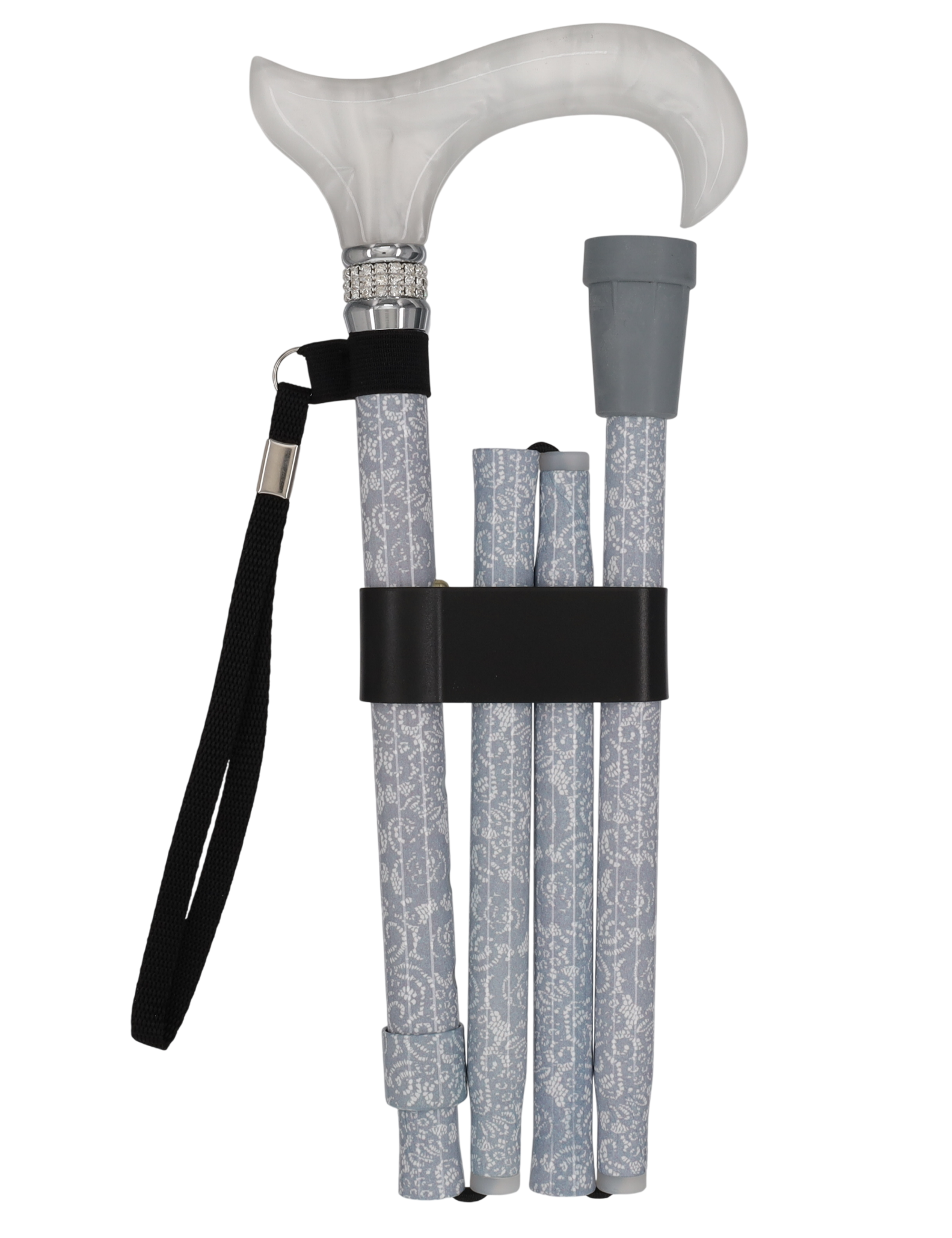 Graceful Lace Pearlz Folding Desinger Adjustable Cane w/ Rhinestone collar