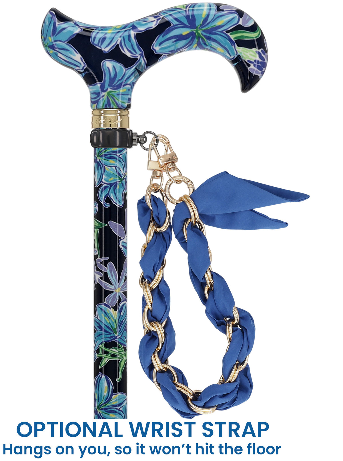 Dark Blue Vivienne May: Adjustable Cane w/ Patterned Handle