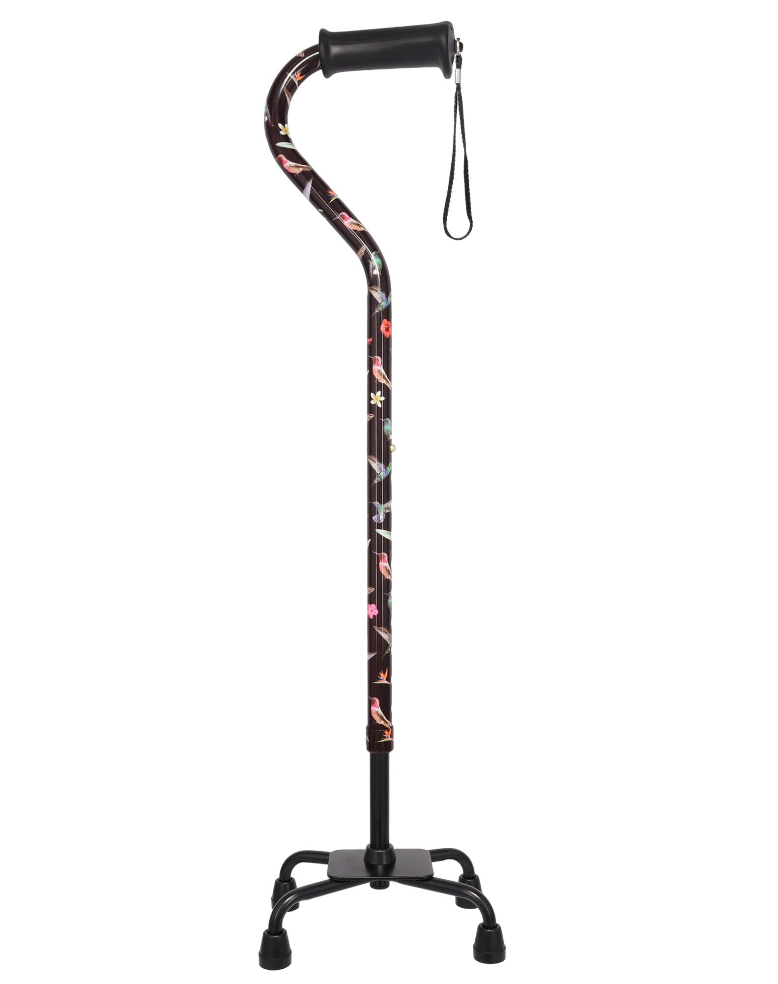 Flight of the Hummingbird Aluminum Convertible Quad Base Walking Cane - Adjustable Shaft