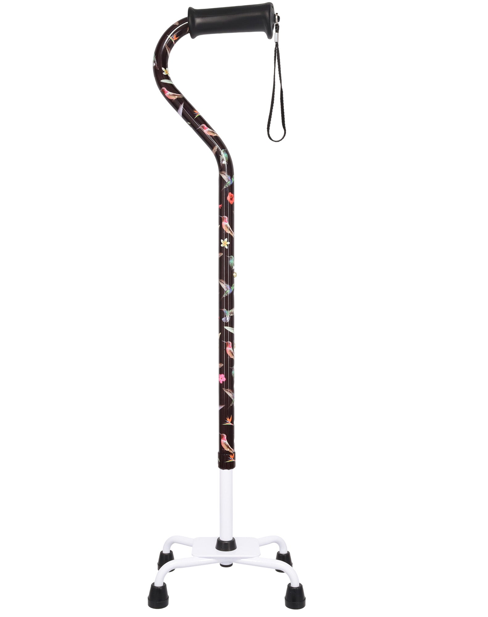 Flight of the Hummingbird Aluminum Convertible Quad Base Walking Cane - Adjustable Shaft