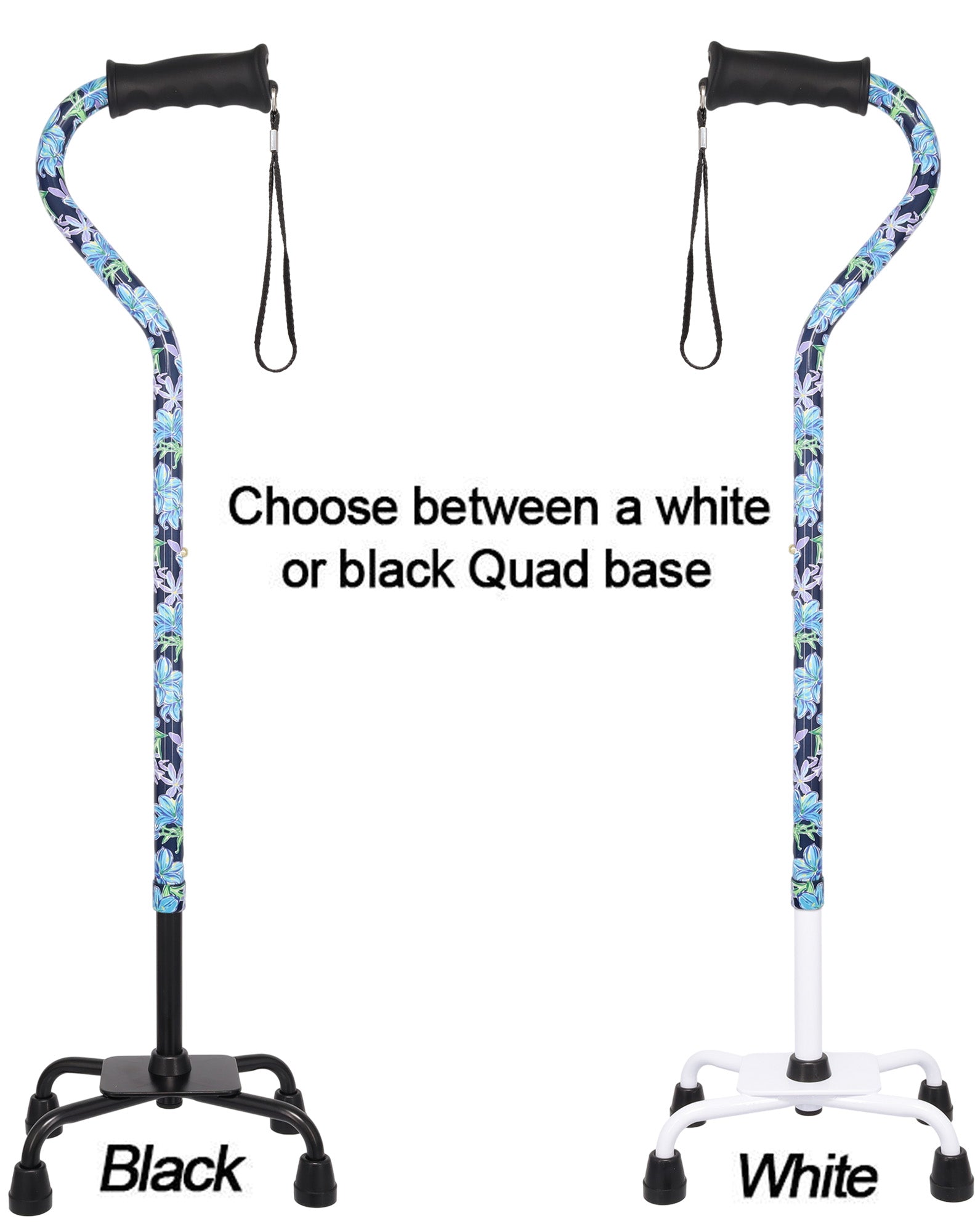 Dark Blue Vivienne May Convertible Quad Base Walking Cane with Comfort Grip - Adjustable Shaft