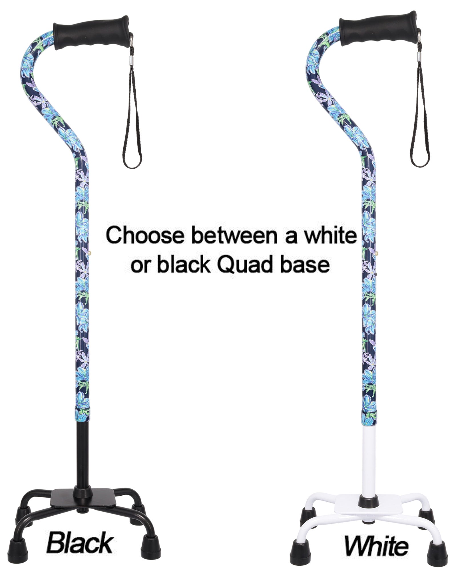 Dark Blue Vivienne May Convertible Quad Base Walking Cane with Comfort Grip - Adjustable Shaft