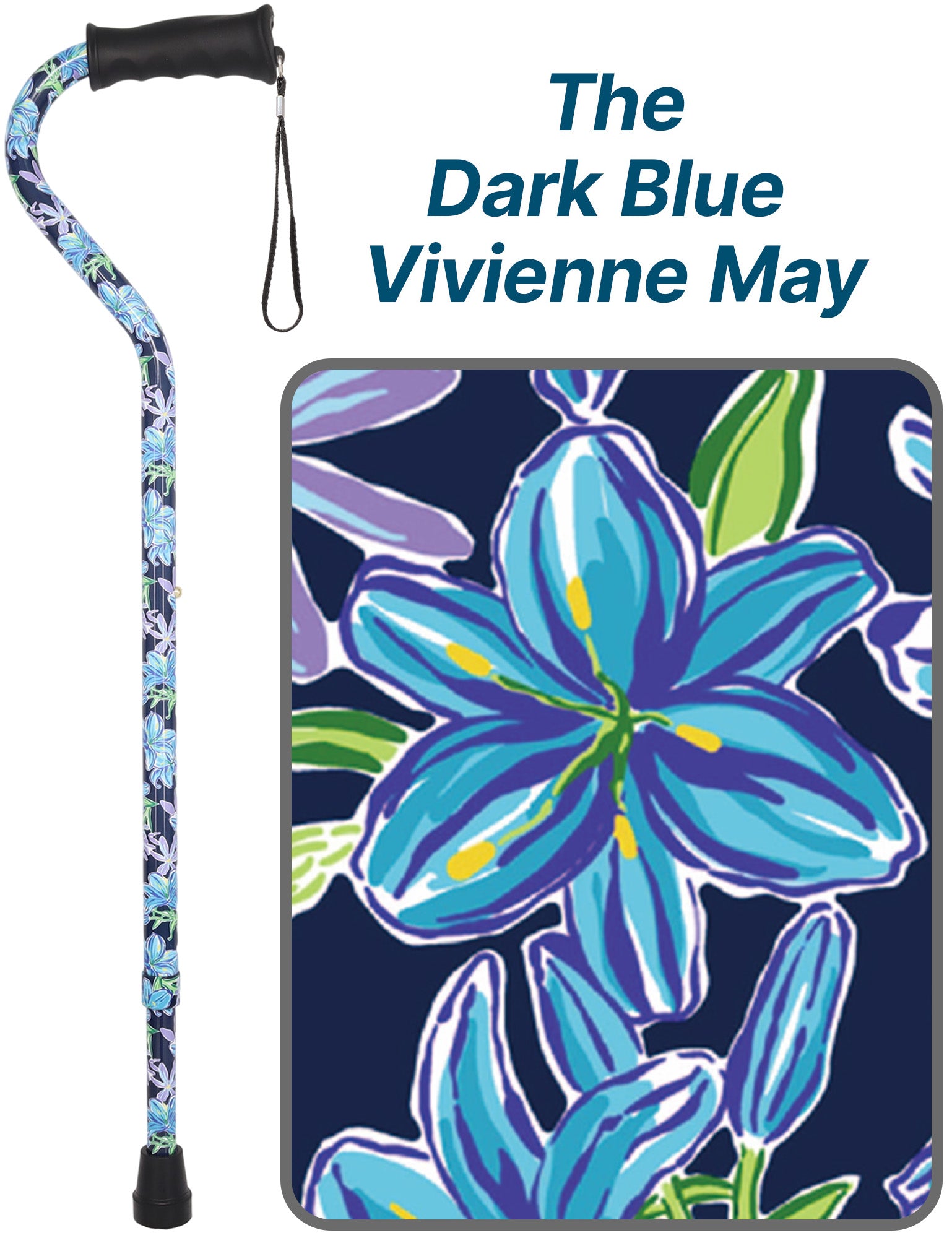 Designer Dark Blue Vivienne May: Comfort Grip Offset Cane