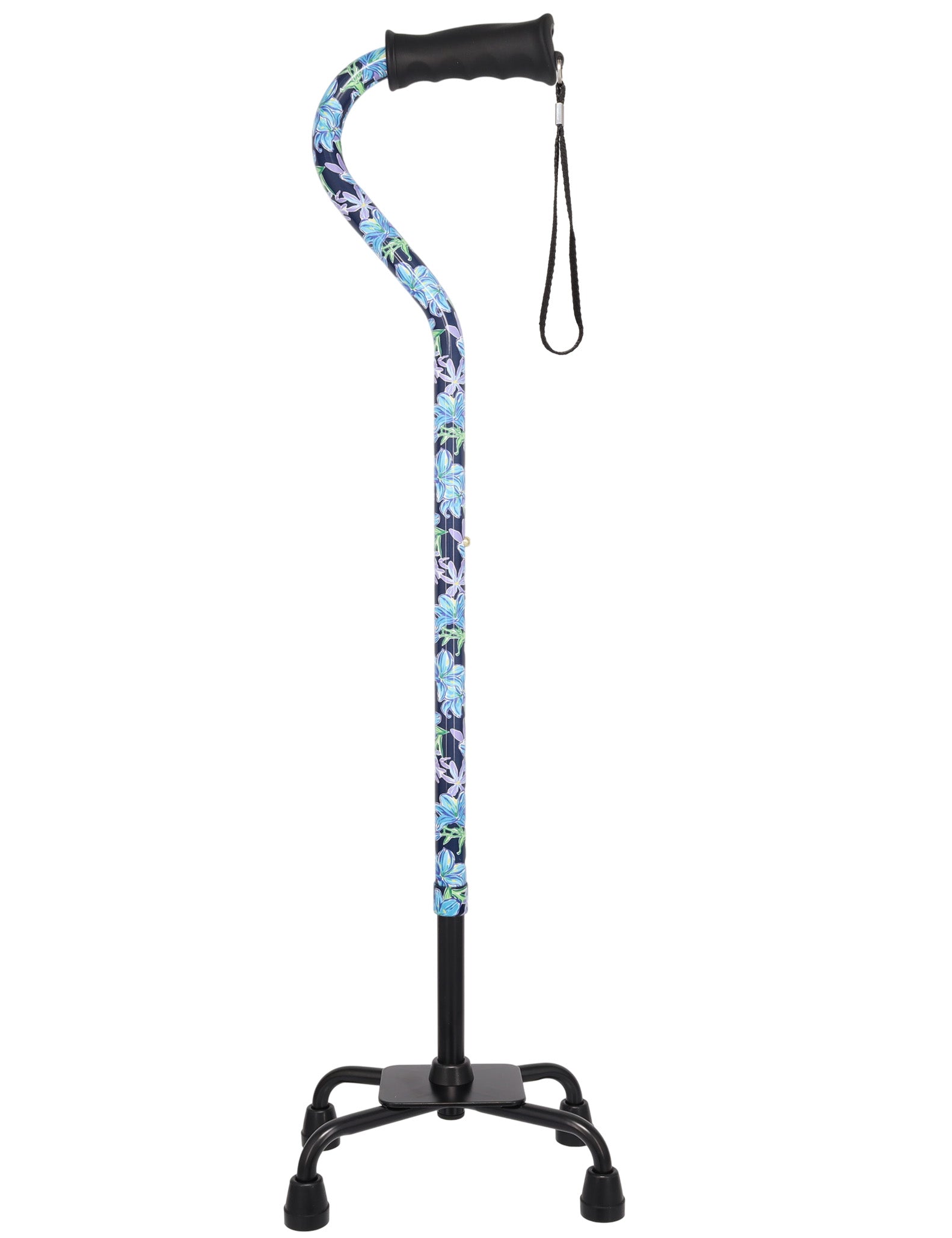 Dark Blue Vivienne May Convertible Quad Base Walking Cane with Comfort Grip - Adjustable Shaft