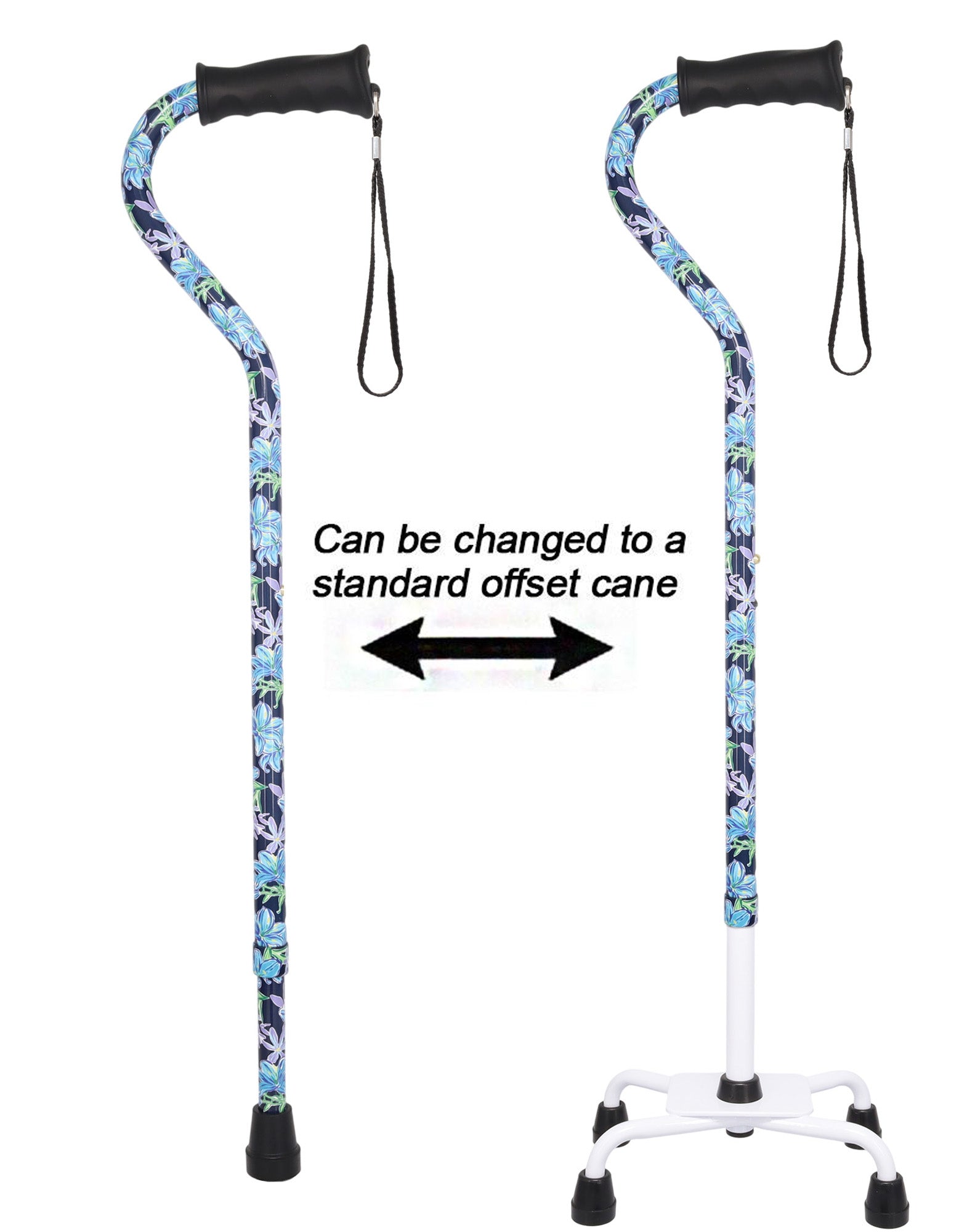Dark Blue Vivienne May Convertible Quad Base Walking Cane with Comfort Grip - Adjustable Shaft