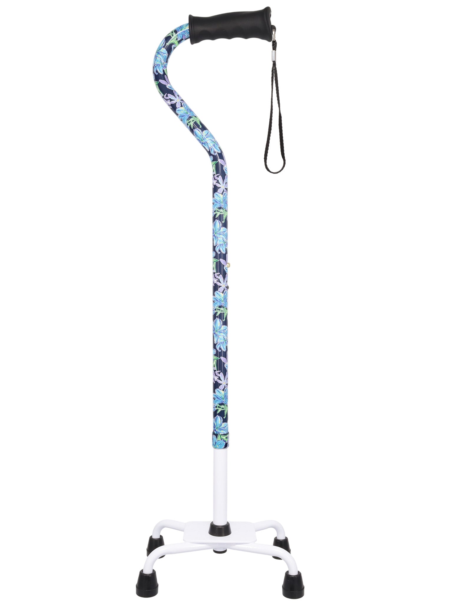 Dark Blue Vivienne May Convertible Quad Base Walking Cane with Comfort Grip - Adjustable Shaft