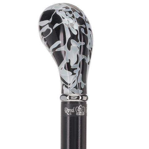 Black Onyx Knob Handle Walking Stick With Black Beechwood Shaft and Silver Collar