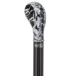 Black Onyx Knob Handle Walking Stick With Black Beechwood Shaft and Silver Collar