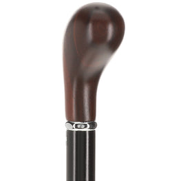Scratch and Dent Cocobolo Knob Handle Walking Stick With Black Beechwood Shaft and Silver Collar V2366