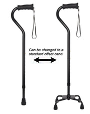 Black Aluminum Convertible Quad Base Walking Cane - Adjustable Shaft