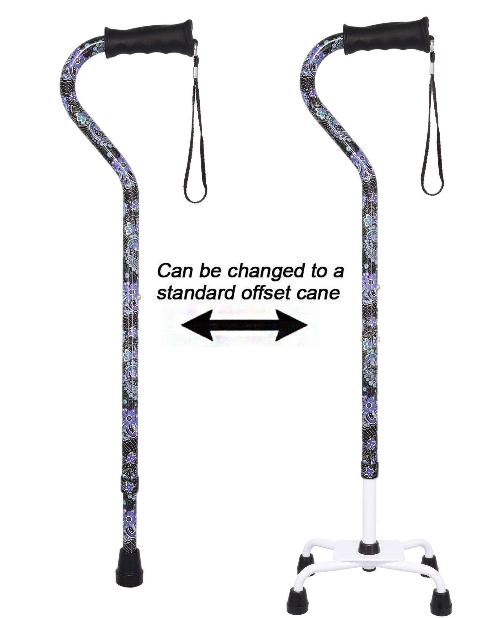 Purple Majesty Aluminum Convertible Quad Base Walking Cane - Adjustable Shaft