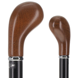 Scratch and Dent Espresso Knob Handle Walking Stick With Black Beechwood Shaft and Silver Collar V1237