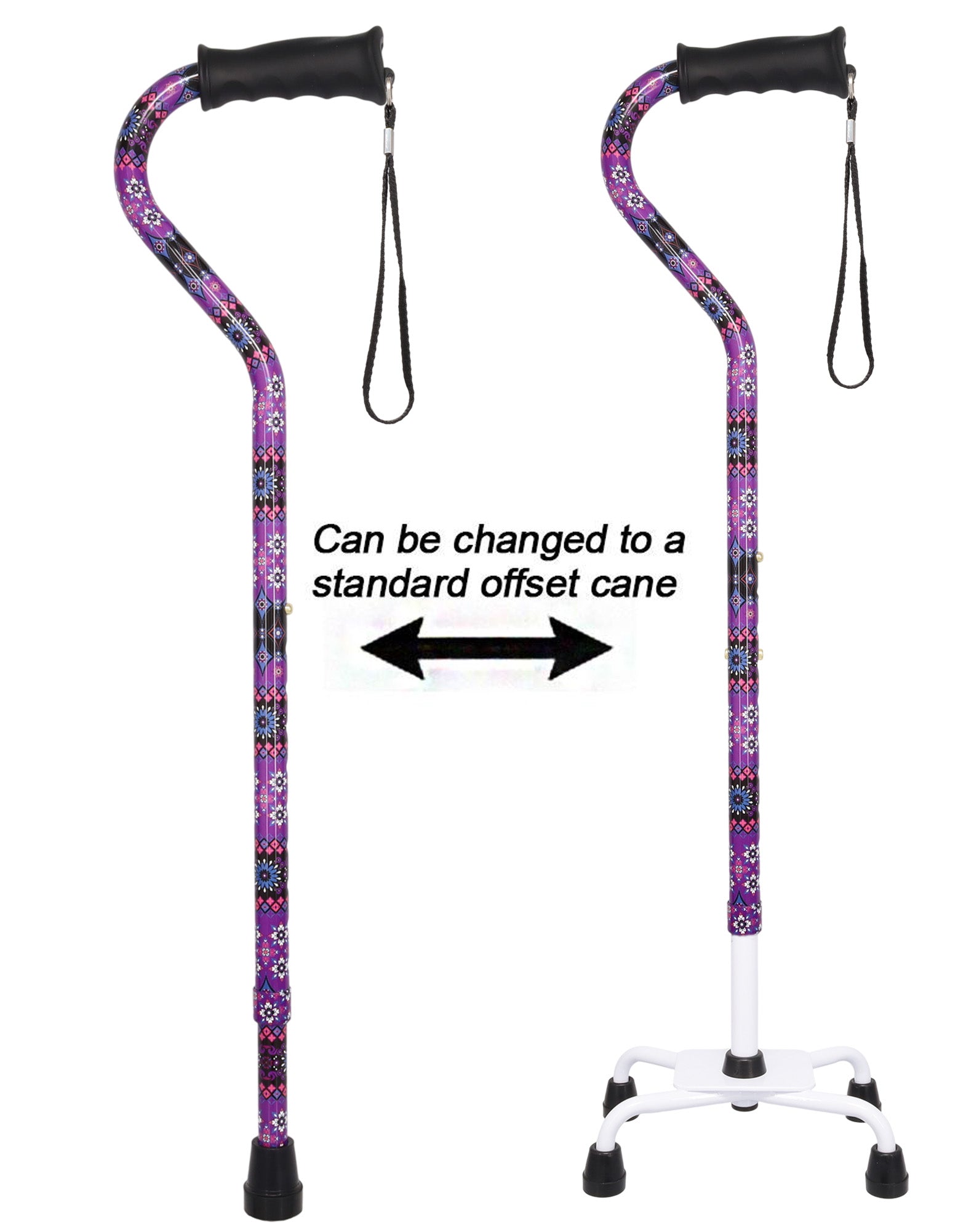 Pretty Purple Aluminum Convertible Quad Base Walking Cane - Adjustable Shaft