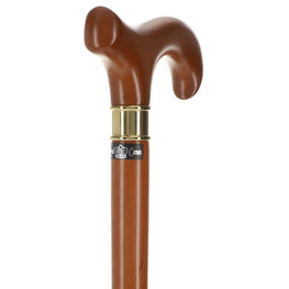 Scratch and Dent Extra Long, Super Strong Brown Derby Walking Cane With Beechwood Shaft and Brass Collar V2189