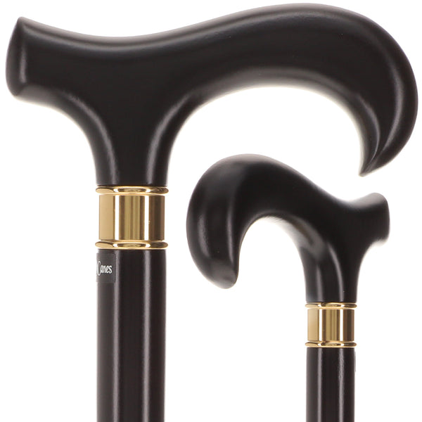 Scratch and Dent Extra Long, Super Strong Black Derby Walking Cane With Beechwood Shaft and Brass Collar V2055