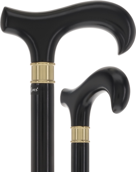 Super Strong Sleek Black Derby Cane - Beechwood & Brass