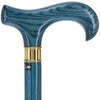 Extra Long, Super Strong Blue Denim Derby Walking Cane With Ash Wood Shaft and Brass Collar