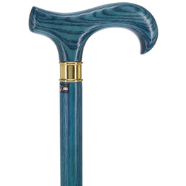 Extra Strong Blue Denim Derby Cane: Ash Wood, Brass