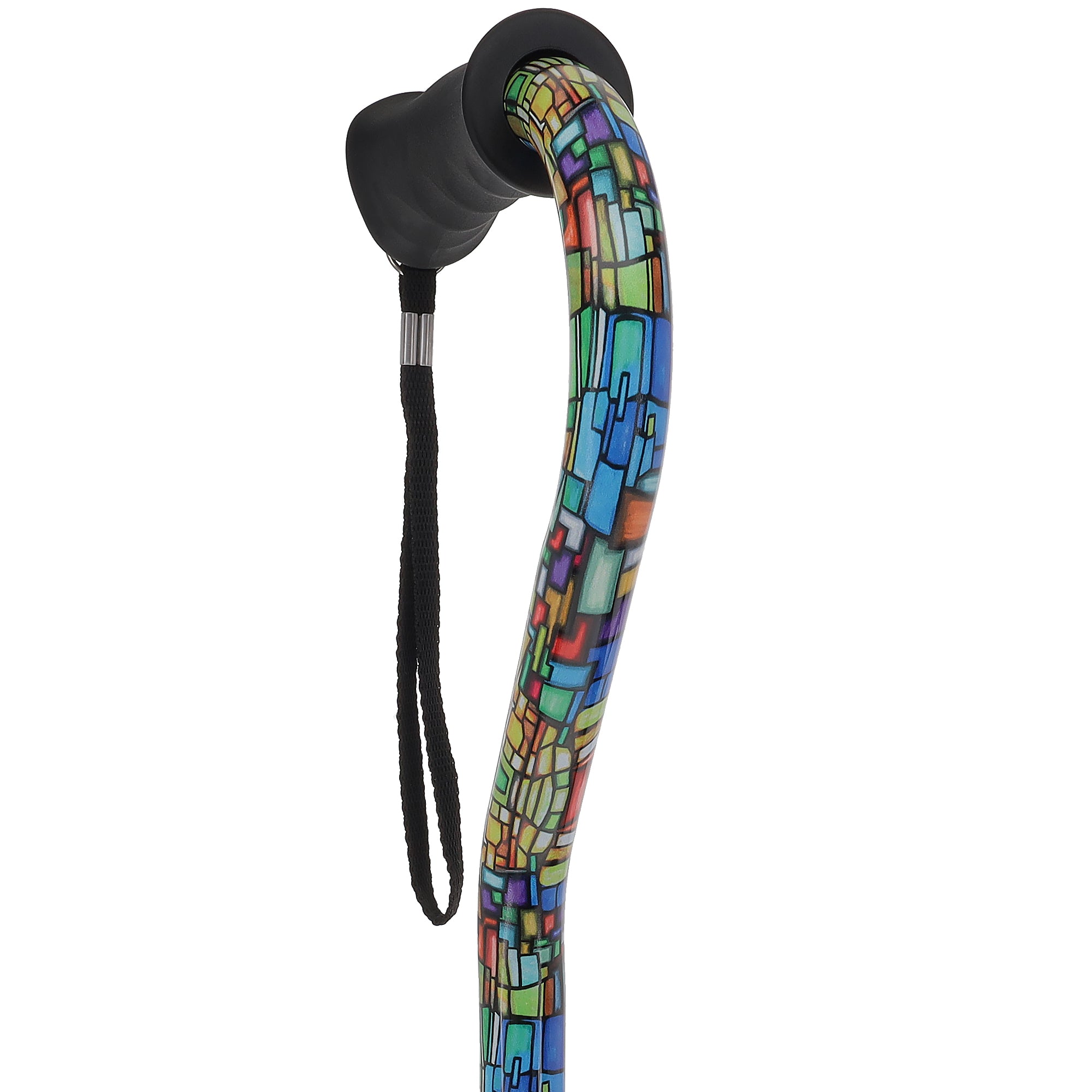 Mosaic Stained Designer Cane: Adjustable, Comfort Grip Offset