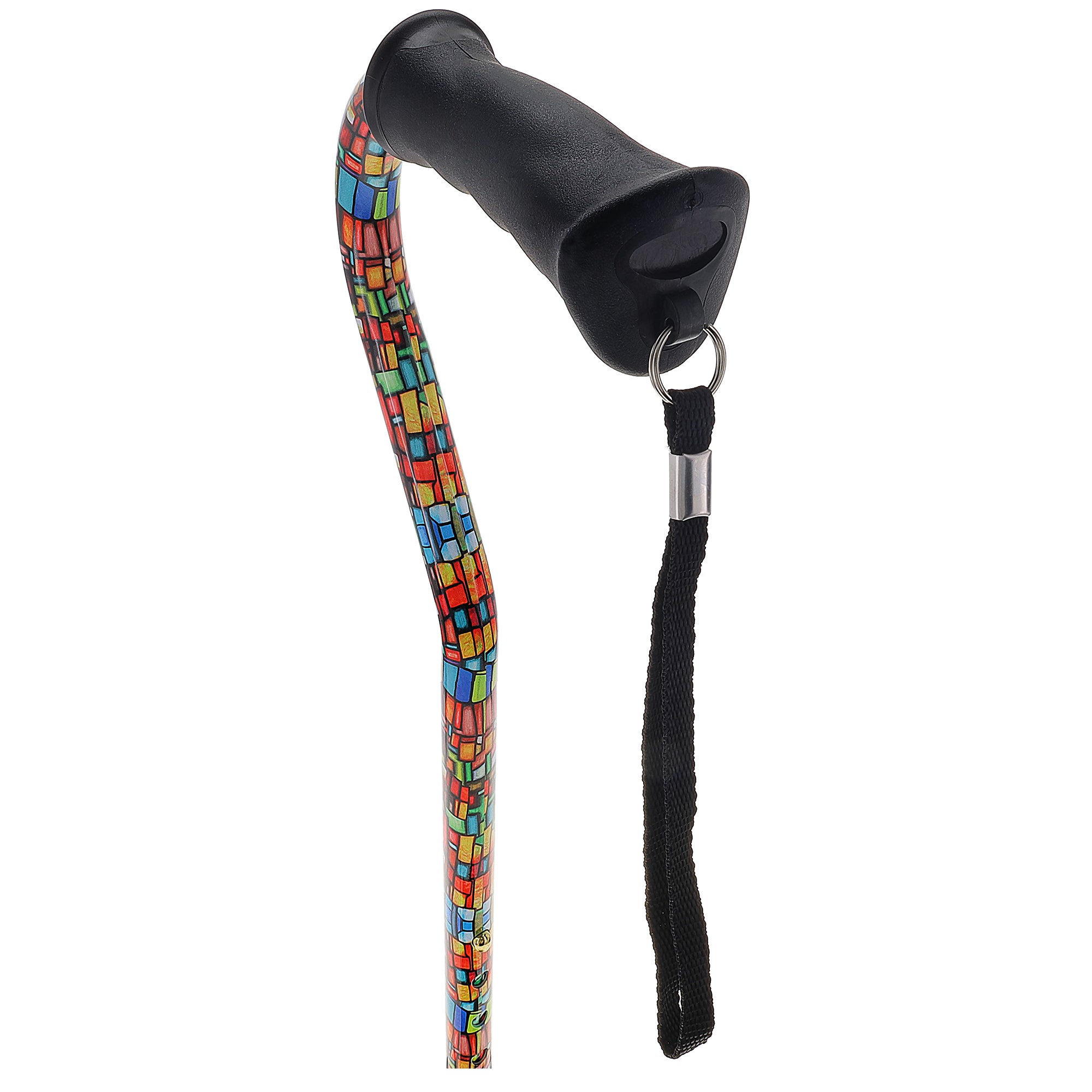Mosaic Stained Designer Cane: Adjustable, Comfort Grip Offset