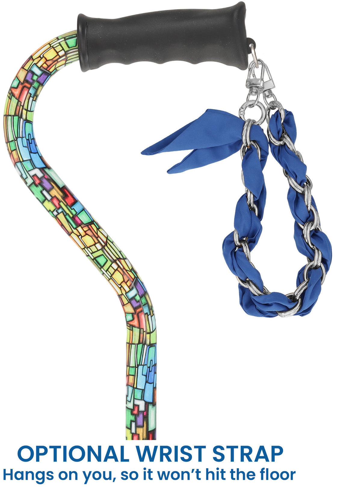 Mosaic Stained Designer Cane: Adjustable, Comfort Grip Offset