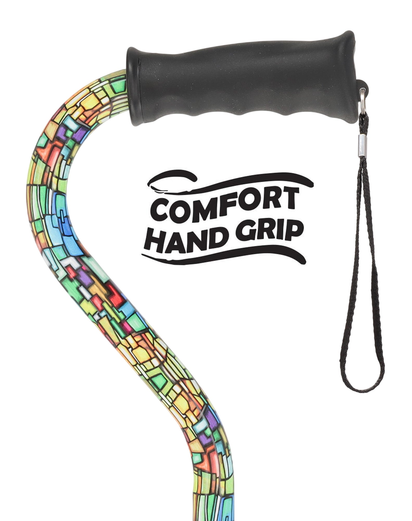 Mosaic Stained: Supportive Quad Base Cane - Comfort Grip