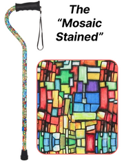 Mosaic Stained Designer Cane: Adjustable, Comfort Grip Offset