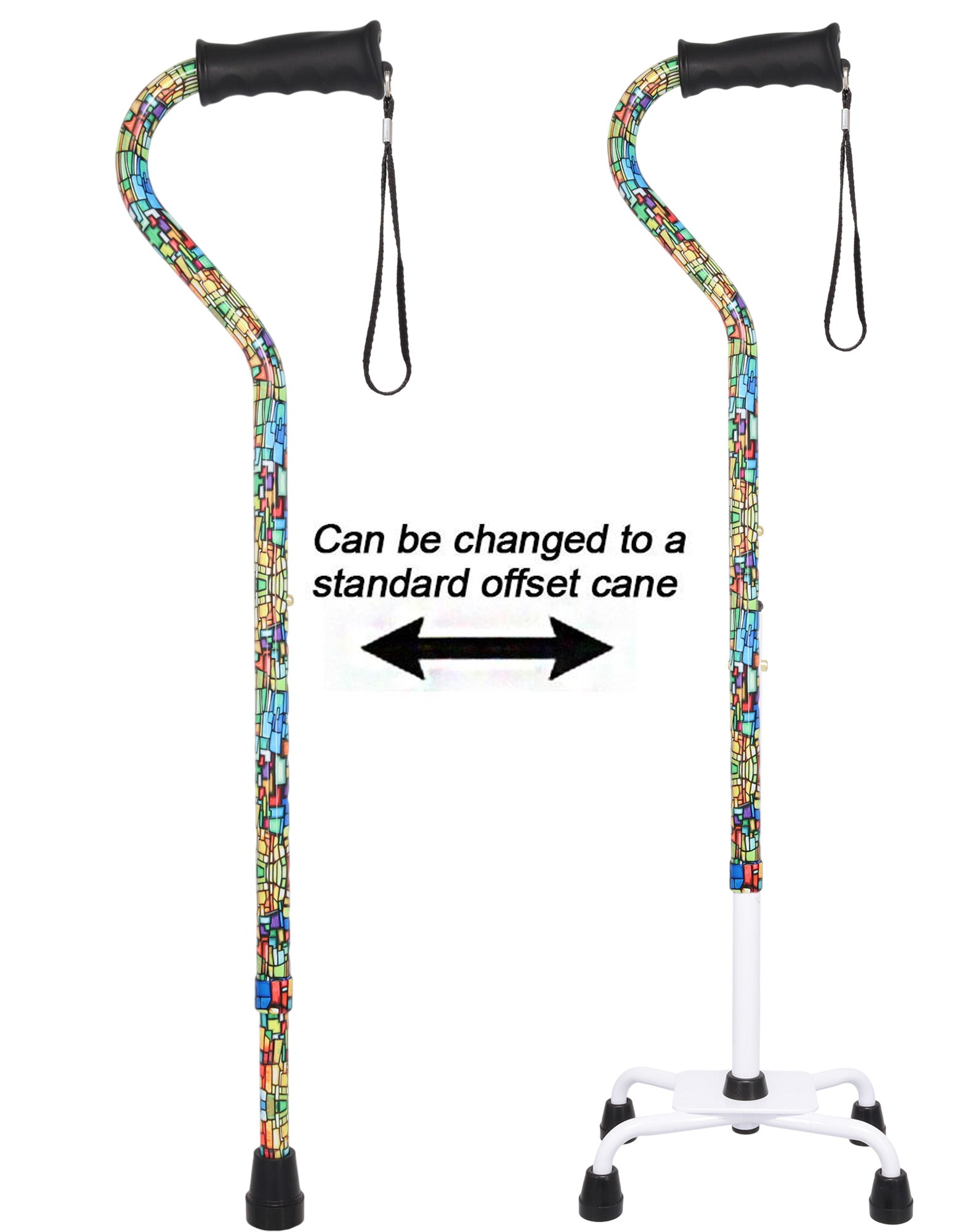 Mosaic Stained: Supportive Quad Base Cane - Comfort Grip