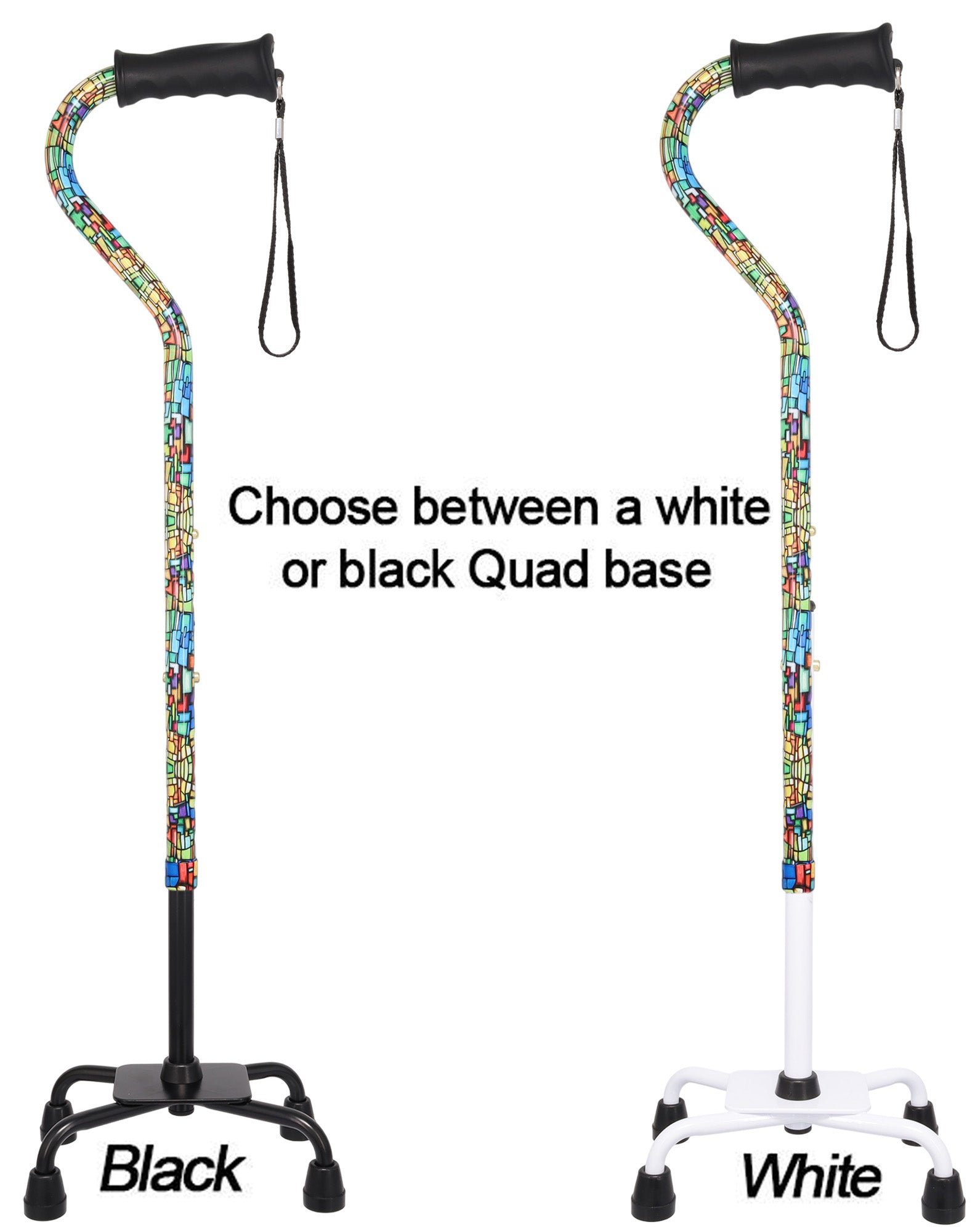 Mosaic Stained: Supportive Quad Base Cane - Comfort Grip
