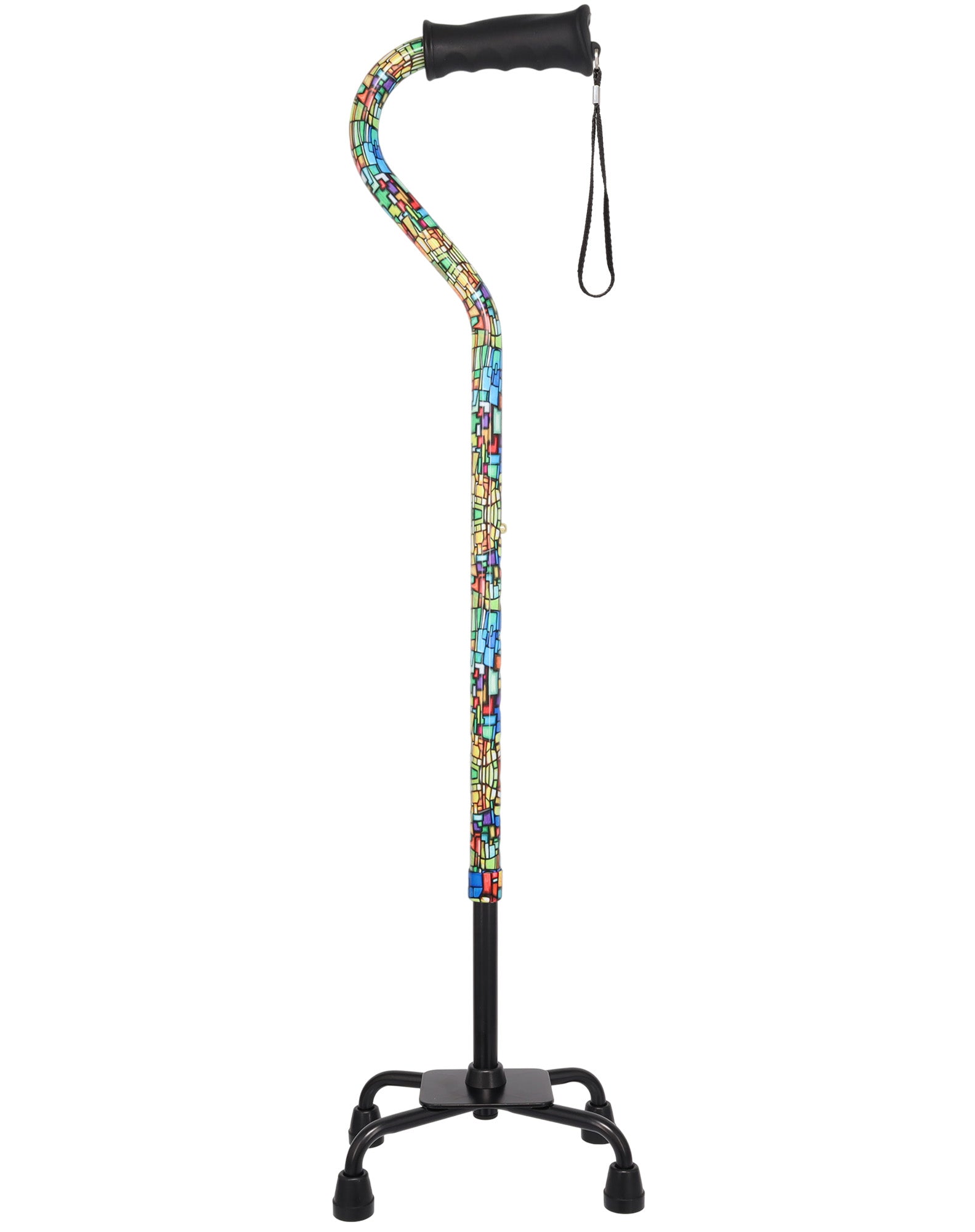 Mosaic Stained: Supportive Quad Base Cane - Comfort Grip