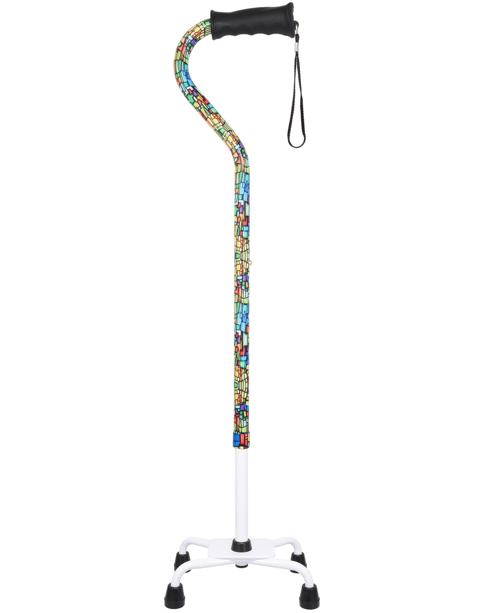 Mosaic Stained: Supportive Quad Base Cane - Comfort Grip