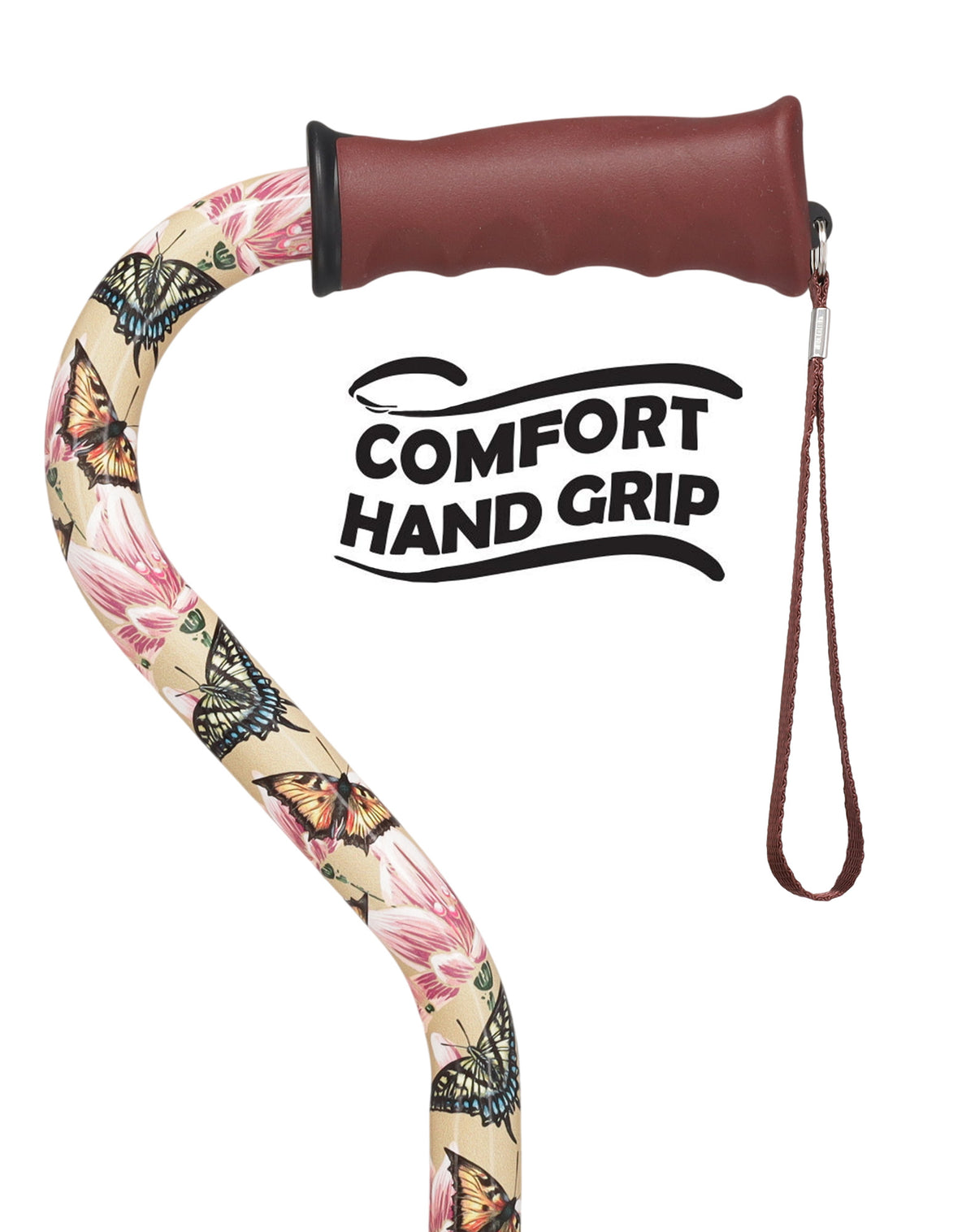 Lily and Butterfly Aluminum Convertible Quad Walking Cane with Comfort Grip - Adjustable Shaft