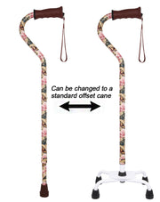 Lily and Butterfly Aluminum Convertible Quad Walking Cane with Comfort Grip - Adjustable Shaft