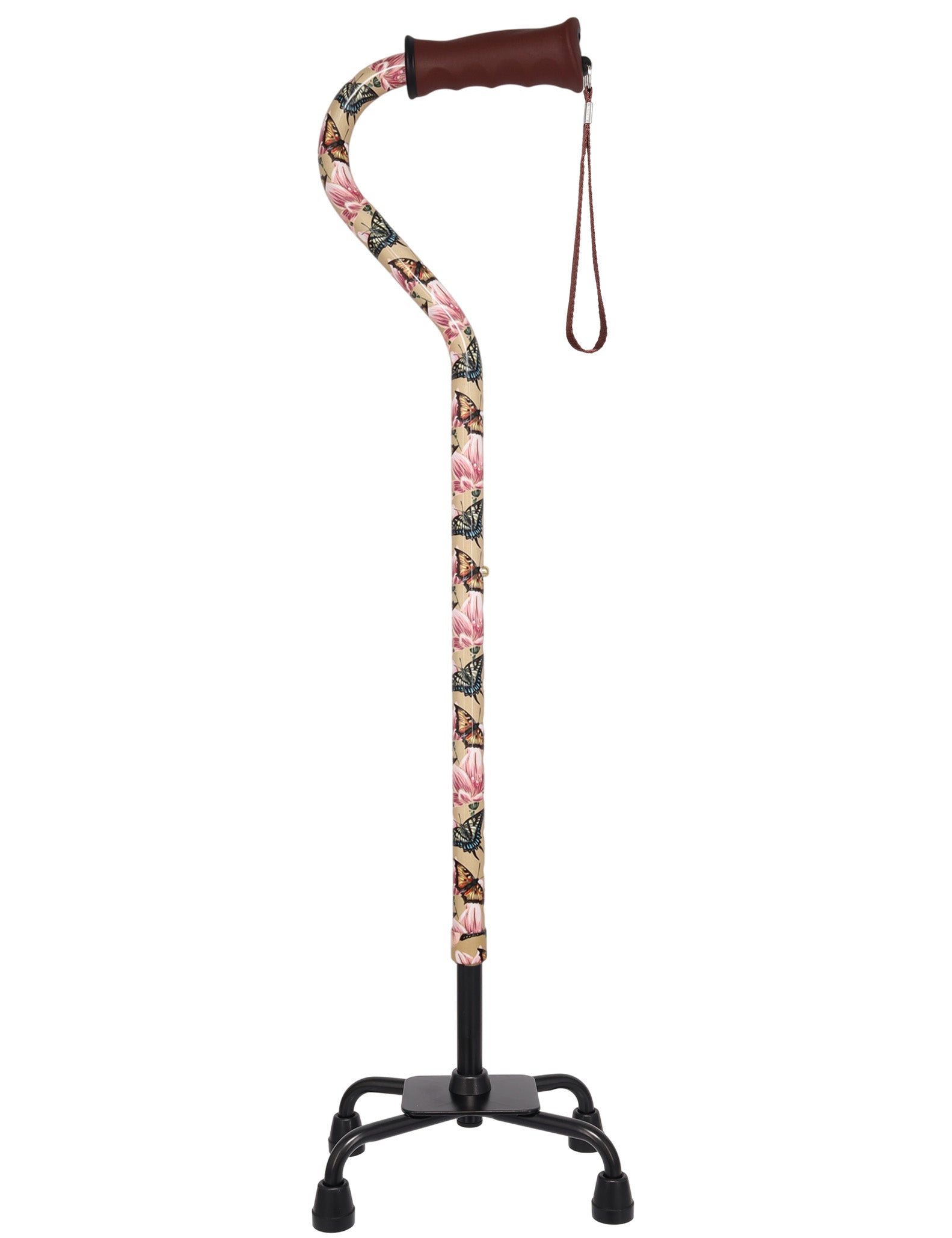 Lily and Butterfly Aluminum Convertible Quad Walking Cane with Comfort Grip - Adjustable Shaft