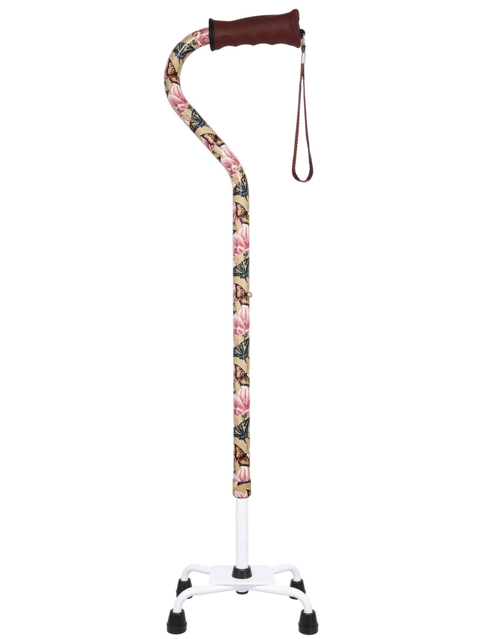 Lily and Butterfly Aluminum Convertible Quad Walking Cane with Comfort Grip - Adjustable Shaft