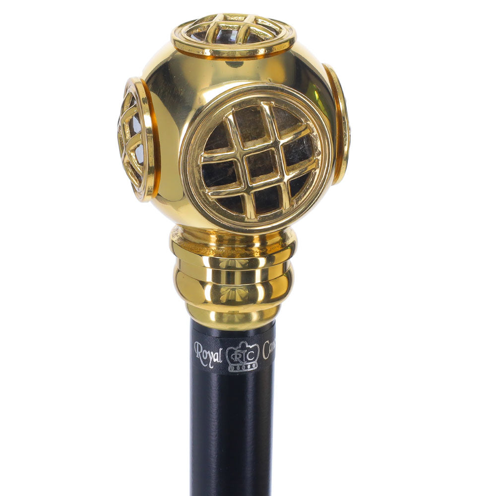 Navy Divers Helmet Replica Handle Walking Stick - Premium Brass