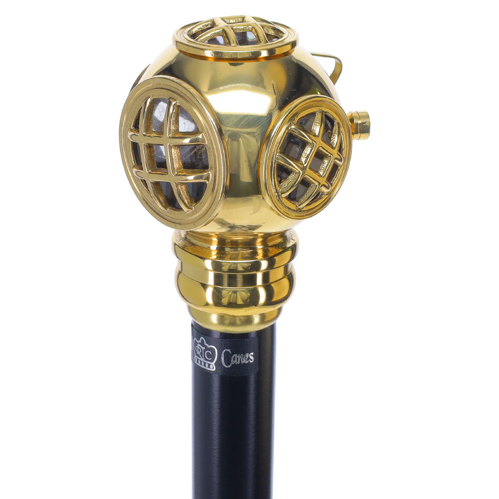 Navy Divers Helmet Replica Handle Walking Stick - Premium Brass